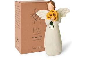 CUNTAUK Statuette di angelo custode, angeli girasole, regali per donne, angelo girasole, decorazione per la casa, statua di angelo curativo dipinta, con fiori, regalo per donne