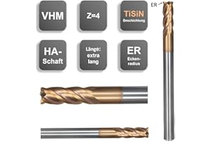 GEFRABO VHM HPC Fraiseuse à bord large TiSiN Ø 6/8/10/12 mm Z=4