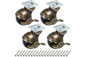 Skelang 4 Pcs 50 mm Ball Castor Wheel, Plate Castor with Brakes, Antique Plate Swivel Caster for Furniture, Storage Chest, Cabinet, Coffee Table, Load Capacity 30 kg Per Caster