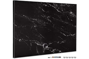 Navaris Tablero de Notas magnético - Pizarra con diseño marmoleado Negro - Pizarra magnética con Marcador Negro y 5 imanes - 90 x 60CM