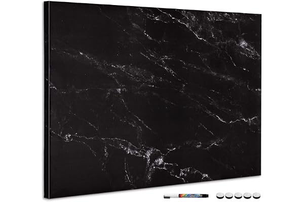 Navaris Tableau magnétique - Panneau mémo 90 x 60 cm avec aimants - Tableau mural design marbre noir avec marqueur - Décoration murale