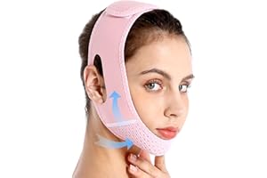 MODURIO Gaine Visage Réutilisable, Masque Lifting V-Shape pour Anti-Double Menton, Raffermissant et Réducteur de Double Menton, Forme de V, Rose