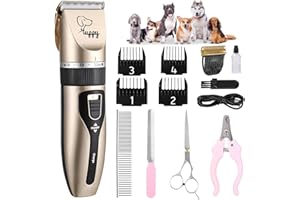 FAOKZE Cortapelos para Perros, Cortapelo Eléctrico Profesional para Mascotas, Cuchillo Fijo de Titanio, Bajo Ruido, Recargable, Mascota Máquina de Aseo con 4 Peines Guía para Perros Gatos Mascotas