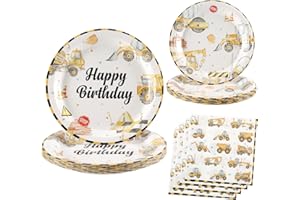 hpnparty Baustelle Partygeschirr Geburtstag Deko Set für 25 Gäste, 75 Stück Bagger pappteller Geburtstagsdeko Baustelle Kindergeburtstag Junge Party set