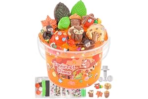 OKAYBEE Squirrel Orange Slime Kit, Seau de Slime Transparent avec Argile Slime, 10 Paquets d'ajouts de Slime, Slime pour Enfants, Jouets sensoriels, Cadeau de Pâques pour Filles et Cadeau pour garçons