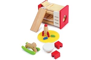 Hape Children’s Room, Highly Detailed Kid’s Room Doll House Furniture Set Including Bunk Beds, Table, Chairs and Rocket Ship