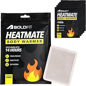 Boldfit Body Warmer Natural Heat Pad (Pack of 5), Body Warmer Patch for Men Top, Women & Kids, 14 Hours Warmth for Winter Holidays, Camping, Trekking & Outdoors, Disposable Air-Activated Heat Pouch