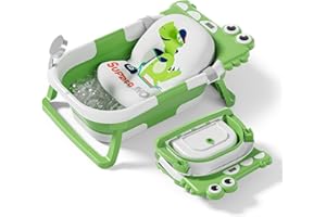 SUPERBE BEBE Foldable Baby Bathtub with Bath Cushion and Built-in Thermometer - Baby Bathtub with Free Bath Stand - Ideal Birth Gift for Girls Or Boys - Right from Birth