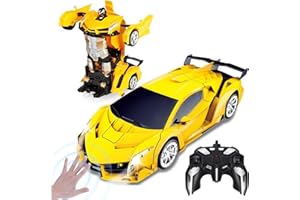 Yellcetoy Transform Juguete Coche Teledirigido, Coche Robot con el Gesto de la Mano Sening Luz Intermitente Música y Efecto de Sonido, Transformador RC Car con Baterías para Niños 3-10 Años Amarillo