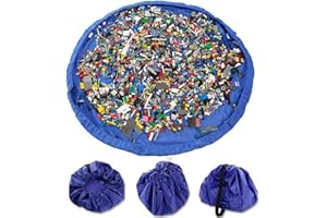 VStoy Play & Storage mat - Quickly swoops into a shoulder bag - Ideal for Lego, Duplo & other children's toys for faster cleanup! Atlantic Blue (Large- 150CM) (Pink) (Blue)