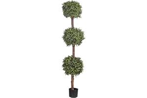 Blooming Artificial Outdoor Plant, UV and Water Resistant, Faux Decorative Tree with Pot, Easy Care, Perfect for Gardens and Patios (Boxwood Triple Ball Tree) (Green) (180cm)