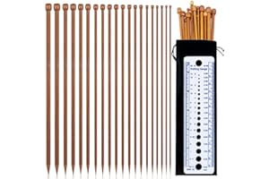 QIMMU 20 Pièces Aiguille a Tricoter en Bambou,Aiguilles à Tricoter en Bois 10 Tailles,Ensemble D'aiguilles à Tricoter en Bambou avec Pochette de Rangement,Convient aux Débutants et aux Professionnels