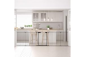 COSTWAY Baby Safety Playpen, Hearth Gate, Metal Fire Gate with Automatically Close Door, Room Divider, 290cm Fireplace/Pet Fence (Black)