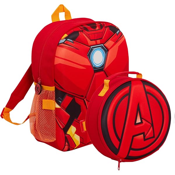 Lot Captain Marvel : Sac à Dos, Sac à Lunch Et Gourde - Polyester Rouge - Neuf