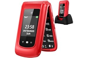 uleway Teléfono Móvil para Personas Mayores de Tapa, Teléfono Celular con Botón Grande, SOS Botón, Cámara, Base de Carga, 1 * 1000mAh Batería, Fácil de Usar Telefono Basicos para Ancianos (Rojo)