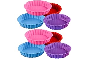 ipobie 8 pezzi Stampo Crostata in Silicone,Mini Pirottini da Forno Riutilizzabili Torta Stampo Rotondo per Cupcake,Pastichieria,Torta e Muffin
