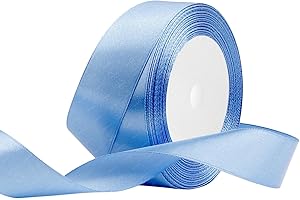 RIBONIES Nastro di raso Blu Lago, 25mm x 22 Metri Nastri in tessuto solido per confezioni regalo, bouquet di fiori, artigianato e decorazione di feste nuziali