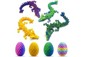 Yeefunjoy 4 Piezas Dragón Impreso en 3D con Huevo, Articulaciones Móviles Juguete Fidget, Modelos de Huevos de Dragón para Automóviles Decoración de la Oficina y el Hogar Juguetes de Escritorio