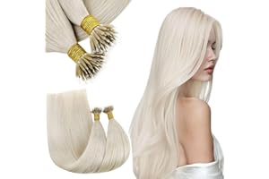 RUNATURE Nano Hair Extensions Real Human Hair Blonde Nano Beads Hair Extensions White Blonde Invisible Nano Ring Straight Remy Hair 50g 50s 18 Inch #800