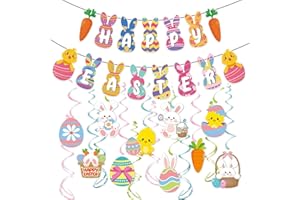 WANCALA Easter Party Decoration - Easter Bunting Banner & Easter Hanging Swirl Decorations, Easter Egg Bunny Party Decoration, Easter Bunting for Easter Party Decoration