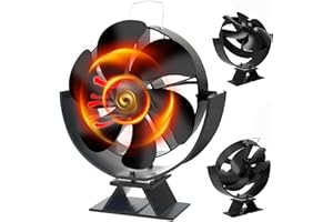 XMASNEED Holzofenventilator, 6 Flügel Holzofenventilator, Push horizontaler Luftstrom, wärmebetriebener Holzbrenner-Ventilator für Holz/Holzbrenner/Gas/Pellet/Holzscheit