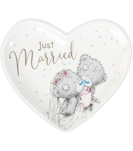 Plat à Bijoux Cœur Tatty Teddy 'Just Married' – Cadeau Mariage Adorable Ours Me To You