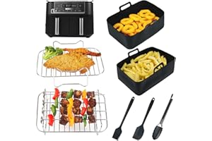 GINOYA 7 x Fritteusen Zubehör für Ninja AF400EU AF451EU AF500EU AF300EU, 2 x Silikon Luftfritteusen Einlagen, 2 x Luftfritteusen-Gestell, Küchenzange, Ölbürste