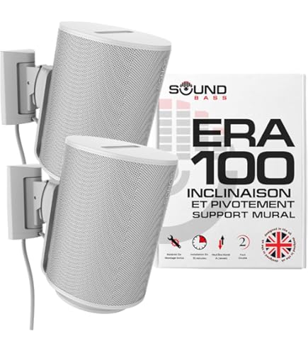 Sound Bass ERA 100 Muurbeugel, Laag Profiel, Wit, Dubbelpak (2 stuks), Compatibel met Sonos ERA100 & ERA 100 SL Luidspreker, Compleet met Alle Bevestigingsmaterialen