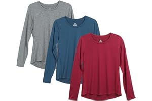 icyzone Camiseta de Fitness Deportiva de Manga Larga para Mujer, Pack de 3