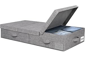 Lannvan Unterbett Aufbewahrungsbox, Faltbarer Unterbettkommode mit Deckel, Bettkasten Aufbewahrung mit Griffen und Etikettentaschen für Kleidung Bettlaken Decken (80.5 x 41 x 15cm, 1 Stück)