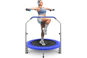 SereneLife Foldable Mini Trampoline with Foam Handle 91/102 cm, Indoor Outdoor Exercise Equipment, Compact Design Fitness Rebounder, Supports 68/100 kg, Portable for Home and Garden Use