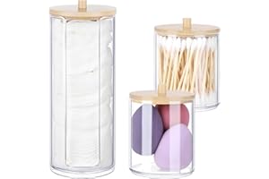 Xialvyu 3 Pcs Cotton Pad holder, Cotton Bud holder with Wood Lids, Dust-proof and Moisture-proof Cotton Pad Dispenser, Cotton Pads Holder for Bathroom Vanity Bedroom Cosmetic Cotton Bud Organizer