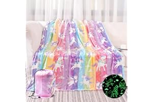 Tociwih Einhorn Geschenk für Mädchen, Glow in The Dark Einhörner Fleecedecke für Bett Couch Sofa, Ultraweich und Gemütlich Flauschige Decke für Kinder (Unicorn-2)