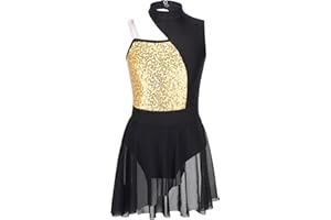 Freebily Abito da Pattinaggio Artistico Bambina Paillettes Leotards con Chiffon Gonna Vestito Danza Classica Ballerina Abito Ballo Latino Balletto Body Ginnastica Artistica