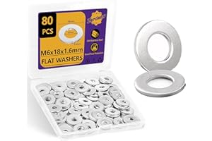 ZERDANS M6 Washers, M6 x 18mm Metal Flat Penny Washer Thickness 1.6mm- A2 304 Stainless Steel Washers (80 Pack), Large OD Plain Wide Metal Round Flat Spacer Repair Washer for Screws Bolts