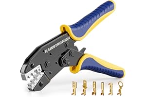 Haisstronica Crimpadora para Terminales Planos 0,5–6 mm² (AWG 20–10), Terminales Abiertos No Aislados, Conectores Tipo Spade, Alicate de Crimpado para Terminales Planos, Herramienta de Crimpado