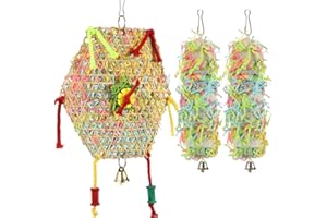 AQH Bird Chew Toys, Parrot Cage Shredder Toy Bird Loofah Toys Foraging Hanging Toy for Conure Budgie Cockatiel African Gray Cockatoos (A-3pcs)