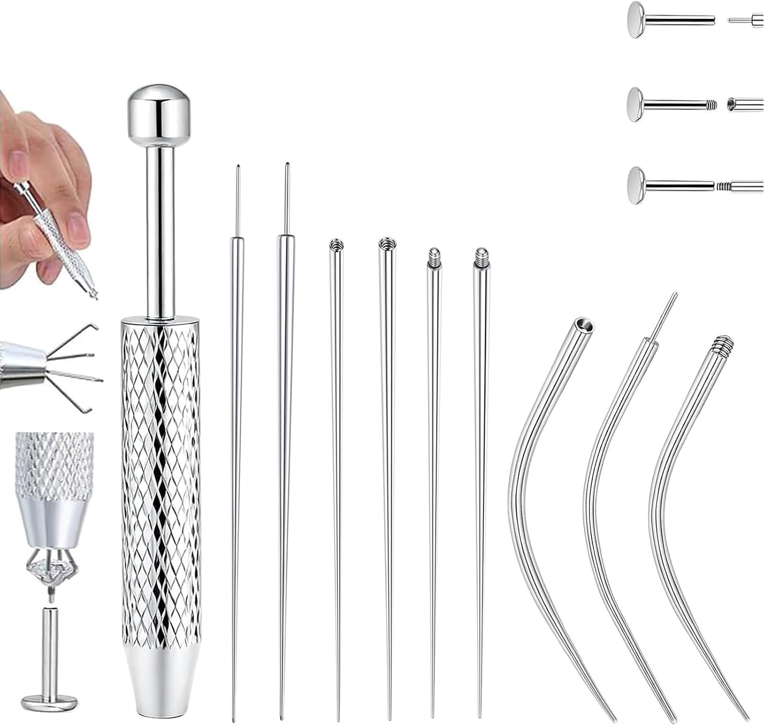 zui zhan 10 Pcs Stainless Piercing Ball Grabber and Piercing Taper Insertion Tool, Piercing Tools to Change Jewellery, 14G 16G 18G Compatible Flat Back Earring Applicator Tool for Ears Nose Lip Navel