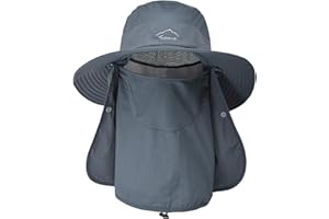 ehsbuy Fischerhut Herren Breiter Krempe Mesh Tropenhut Safari Hut Faltbar Sonnenhut mit Gesichtsbedeckung Nackenklappe