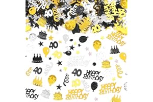 Bluelves Confettis Anniversaire 40 ans, Decoration Table Anniversaire 40 ans, Deco Table 40 ans Garcon et Filles,Confettis Happy Birthday pour anniversaire fête(Noir Gold 20g)