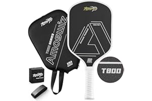 Amoswiz Carbon Fiber Pickleball Paddle, 16MM T800 Thermoformed Pickle Ball Paddles for Spin, Power & Control Pickleball Racket with Cover & Eraser, Gift for Professional & Intermediates