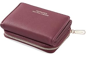 ANYWN Portafoglio donna piccolo, Borsellino piccolo con grande capacità, Elegante Portamonete donna con con più scomparti per carte di credito Rosso vino