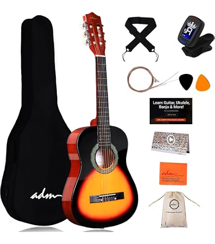 Sugar Jeu Klassische Gitarre – Konzertgitarre Mit Nylon-Saiten, Robust & Flexibel Gestaltet (Extra-Größe)