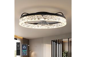 YUNLONG Ceiling Fans with Lights and Remote, Quiet Ceiling Fans with Lamps DC Motor Winter Summer Mode 6 Wind Speeds Dimmable Ceiling Fan Lighting for Bedroom, Kitchen, Lounge, Black