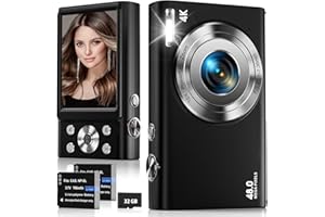 STUOGYUM Digitalkamera, 4K Autofokus Fotoapparat Fotokamera mit 32G SD Karte HD 48MP mit 2.8" großem Bildschirm, 16X Digitalzoom, Kompaktkamera Tragbare Mini Kamera für Erwachsene, Anfänger (schwarz)