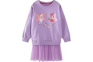 Baogaier Sudadera Niñas Algodón Sin Capucha Sweatshirt Bordado Apliques Princesa Camiseta Manga Larga Cuello Redondo Pullover Casual Top Jersey Niña Ropa para Infantil 2-7 años