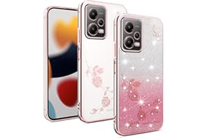 XINYEXIN Funda Glitter para Xiaomi Redmi Note 12 5G / Poco X5 5G, Carcasa Teléfono Antigolpes Transparente Bling Sparkle, Ultra Delgado Cute Brillante para Niñas y Mujeres - Oro Rosa