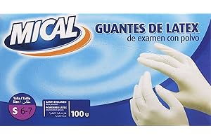 Marca Blanca - Mical Guantes de latex de examen con polvo talla S/6-7, 100 piezas