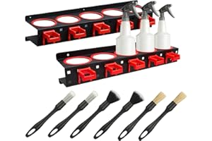 TBRFP Spray Bottle Holder Hanger with Car Cleaning Brush Kits (2-Pack) - Wall Mount Organizer Rack for Auto Detailing Tools, Cleaning Brushes, Shop Accessory Display