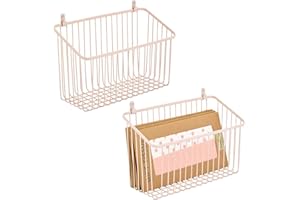 mDesign Cestino portaoggetti per la cucina – Pratico cestino metallo ideale per strofinacci, buste in plastica e alimenti – Organizer cucina da appendere – Set da 2 - rosa
